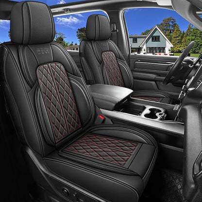 Car Seat Cover Custom Fit for Dodge Ram 1500 2500 3500 2002-2026 Faux Leather Seat Cover Set Compatible with Crew Quad Regular Cab Pickup Truck Cushions (Black Redline, Front Seat) by DuDuWang