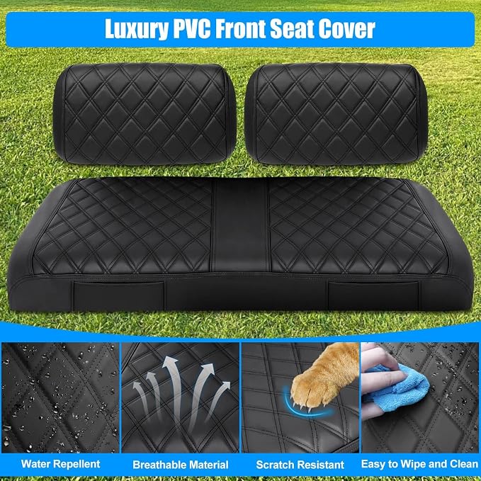 Golf Cart Seat Covers for Yamaha G2-G22 Marine Leather Diamond | Protect & Refresh Worn Seats, Precise Fit, Staple-Free Install, Comfort, Anti-Scratch, Anti-Fading, Easy Clean Black - Image 4