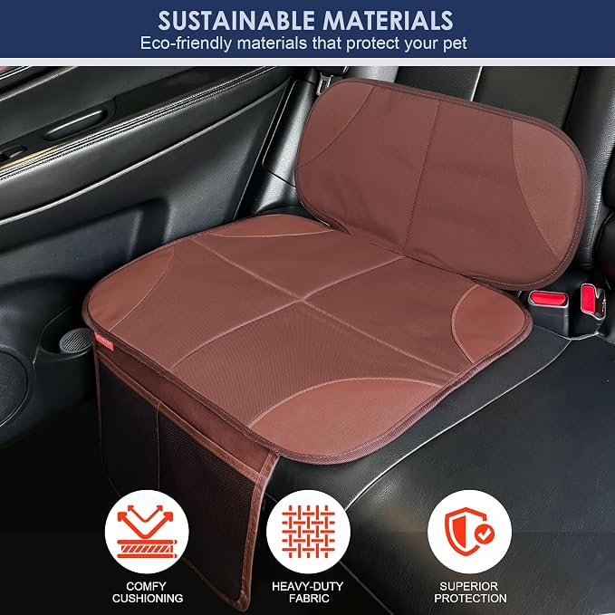 Sinvitron Car Seat Protector for Kids, Anti-Slip Thick Padding, Seat Mark Protection, 2 Storage Pockets for Toys & Snacks, Universal Fit for Most Vehicles (Brown, 1 Pack) - Image 4