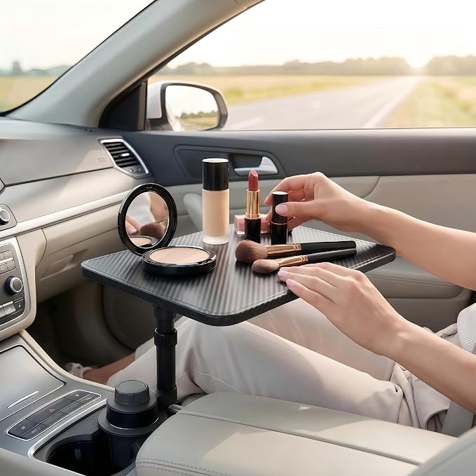 Car Desk for Laptop,，car Cup Holder Tray Car Table & Car Tray with 360° Rotating Cup Holder,Adjustable Height,Compatible with Tesla Model 3/Y/S, Ford，Toyota Sienna/Most Vehicles - Image 2