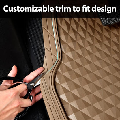 CAR PASS Heavy Duty Rubber Beige Car Floor Mats & Cargo Liners, Deep Dish All-Weather Trunk Mats Durable Anti-Slip 3D Rhombus Waterproof Trim to Fit Liner Universal Fit Auto,Sedan,SUV,Truck, Beige - Image 6