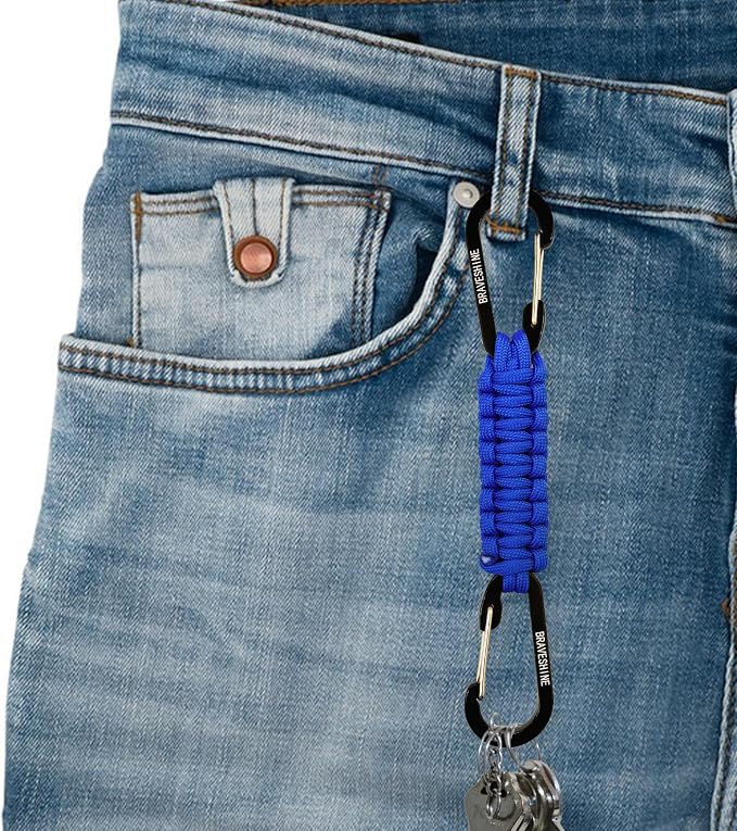 BRAVESHINE Paracord Keychain Carabiner Clip | D Ring Hanger Lanyard Hook | 7.3inch Long | for Stroller, Water Bottle, Key, Backpacks, Men, Women, Luggage, Car Seat Headrest, Fence, Bag Charms - Image 7