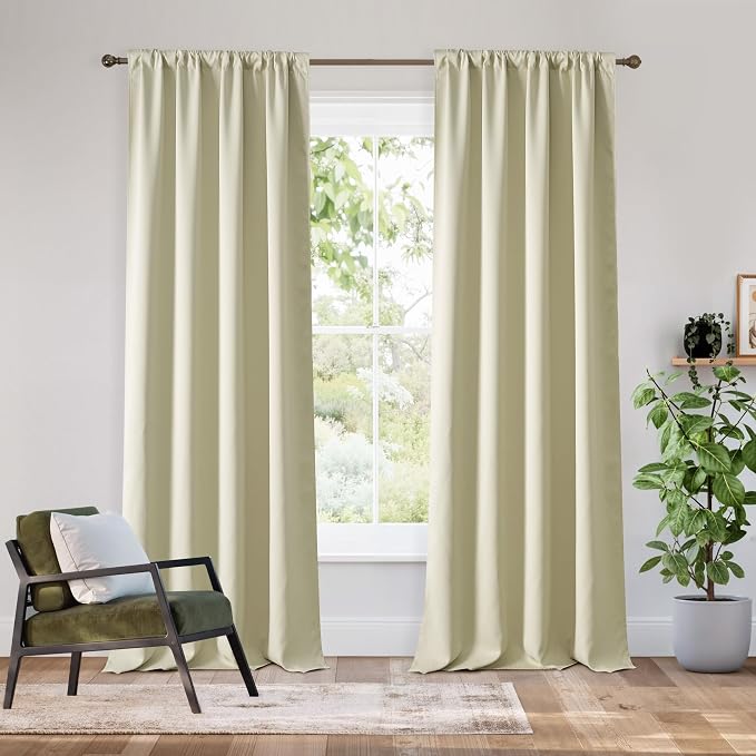 RYB HOME Bedroom Blackout Curtains 80 inches Long, 100% Blackout | Thermal Insulated, Noise Reducing, Curtains for Living Room Nursury, For Sleep, W42 x L80, Biscotti Beige by RYBHOME