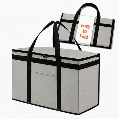 NZ home Insulated Food Bag, Portable Cooler Tote (2XL, Gray, 1 Pack) | Large thermal bag, For cold & hot food, Soft sided cooler, Heavy duty carrier, Grocery shopping, Food delivery, Catering bag by NZhome