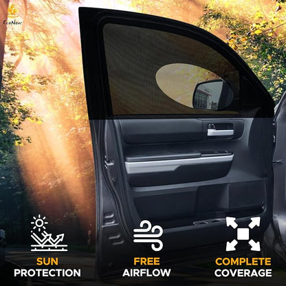 EcoNour Car Front Side Window Sun Shades Compatible for Toyota Tundra | 2 Pack Breathable Super Stretchy Mesh Sun Shade | Heat Block UV Protection Car Window Screen Covers | Mosquito Net Curtains - Image 2