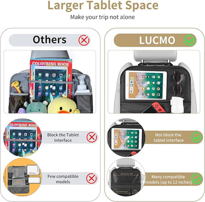 LUCMO Car Backseat Organizer with Foldable Tablet Holder, Black | 6 Storage Pockets,Foldable Food Tray,Protectors Kick Mats,Travel Accessories,Seat Cover,Road Trip Essentials - Image 3