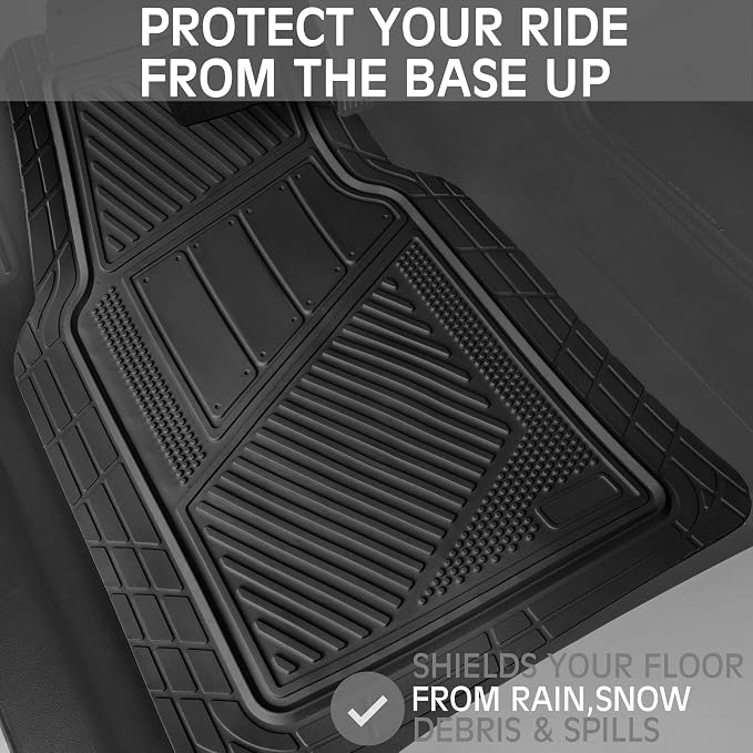CAR PASS Heavy Duty Rubber Floor Mats Gray Car Mats Full Set with Trunk Cargo Liner - Universal Waterproof Floor Mats for Car SUV Truck, Durable All Weather Automotive Liner Mats (All Black) - Image 3