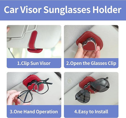 Sunglass Holder for Car, Heart Shape Leather Car Visor Sunglasses Holder, Universal Car Interior Visor Accessories - Image 8
