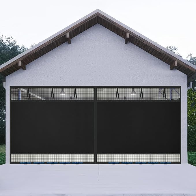Privacy Garage Door Screen Blackout for 1 Car Garage-12x7FT Heavy Duty Magnetic Garage Screen,Thicker 265g/㎡ Mesh, Hands Free, Magnetic Privacy Garage Screen Door(Black, 12 * 7) by LIAMST