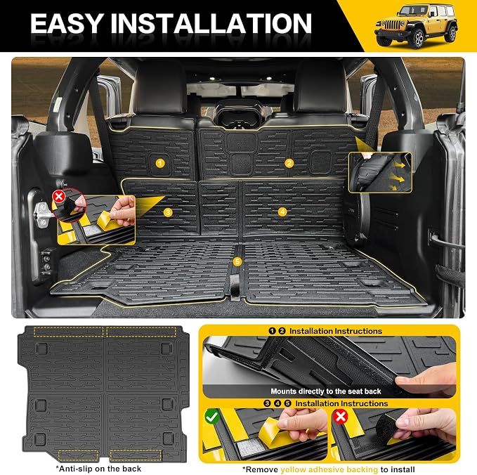 Cargo Mats for 2018-2026 Jeep Wrangler JL Unlimited 4X4 Trunk Mat with Backrest Liner, All Weather TPE Protector Rear Back Seat Mats for 18-26 Wrangler JL 4X4 4 Door Accessories - Image 4