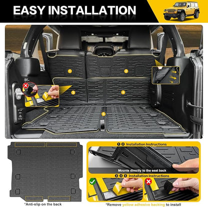 Cargo Mats for 2018-2026 Jeep Wrangler JL Unlimited 4X4 Trunk Mat with Backrest Liner, All Weather TPE Protector Rear Back Seat Mats for 18-26 Wrangler JL 4X4 4 Door Accessories - Image 4