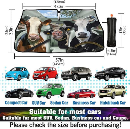 Socira Cow Car Windshield Sunshade Umbrella Foldable Cattle Umbrella | Driver Sun Shade Windshield Cover Funny Sunshade Cow Car Accessories Blocks Uv Rays Keeps Cool (57" X 30") - Image 4