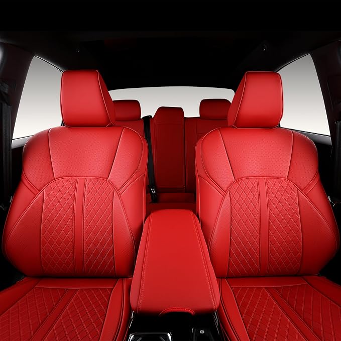 Custom Fit Camry Seat Covers for 2025 2026 Toyota Camry LE SE - Red | Waterproof Faux Leather Full Coverage, Car Seat Protectors Full Set with Armrest Covers, Airbag Compatible - Image 3