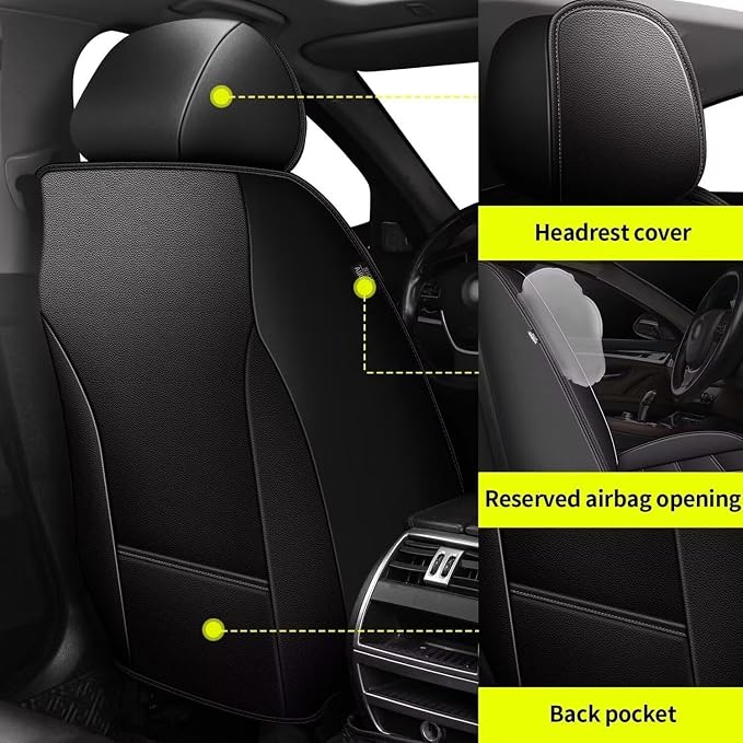 IKABEVEM Car Seat Covers Full Set Fit for Infiniti Q50 2014-2025 2026: 5 Seats Auto Interior Accessories, Faux Leather Waterproof Seat Cushions Vehical Cover (Black) - Image 3