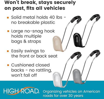 High Road Car Hooks for Purses and Bags with Faux Croc Leather - Unbreakable Car Seat Hooks for Large Purse Straps and Bags up to 40 lbs - Secure Attachment Fits All Metal Headrest Hook Posts, 4-Pack - Image 2
