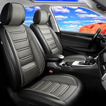 Fit Elantra Seat Covers Custom Fit for Hyundai Elantra 2017-2026, Gray | Full Set, Premium Leather Full Coverage Protectors, Waterproof, Breathable, Scratch Resistant, Easy Wipe, Airbag Compatible by FiveFox