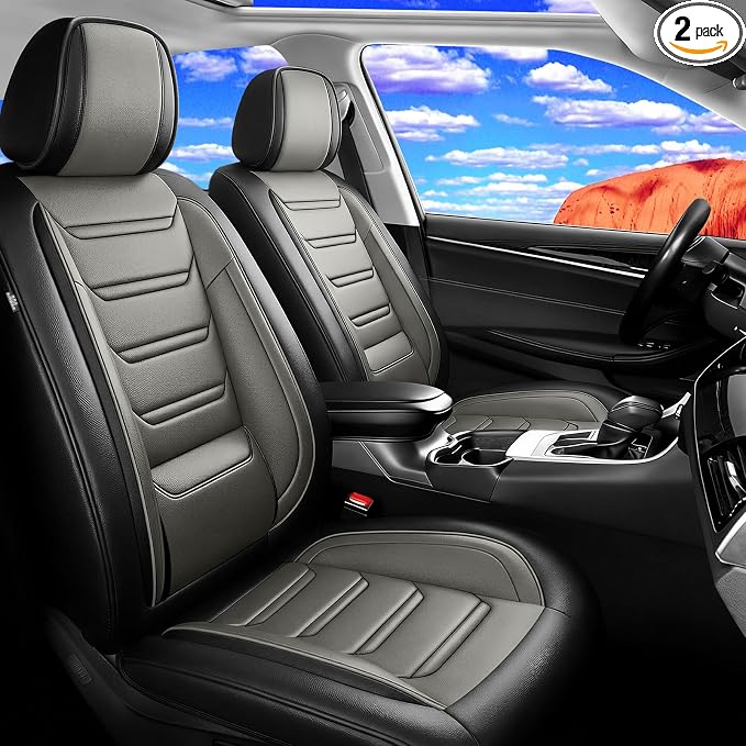 Fit CX-5 Seat Covers Custom Fit for Mazda CX-5 2013-2026, Front Pair | Premium Leather Full Coverage Protectors, Waterproof, Breathable, Scratch Resistant, Easy Wipe, Airbag Compatible, Black+Gray by FiveFox