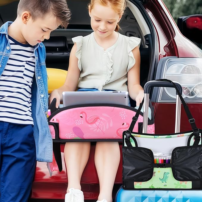 2PCS Kids Travel Tray, Car Seat Tray for kids Travel, Toddler Road Trip Essentials With Drawing Kit, Toddler Lap Desk Organizer for Car, Carseat Table for Airplane - Image 6
