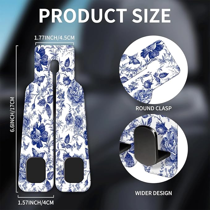 Car Seat Headrest Hook, Universal Leather Cute Hanger Holder Hook, Storage Organizer Interior Accessories for Purse Bags Handbag Luxury Blue Flowers - Image 5