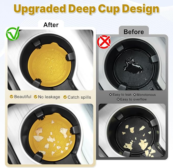 Car Cup Holder Coaster, Silicone Cup Holder Insert, Universal Non-Slip Cup Holders, Car Accessories Interior for Women and Man 4 Pack Yellow - Image 2