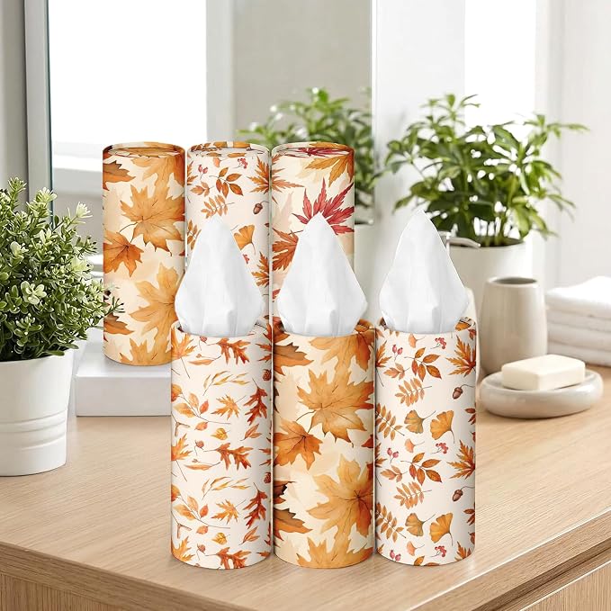 Arttown Car Tissue Holder for Cup Holder Facial Tissues 12 Pack Fall Maple | Foliage Bulk 3-Ply,Refillable Marble Print Cylinder Tissue Boxes,Fit Car Home Office School (600 Sheets Total,50 Sheets Each) - Image 7
