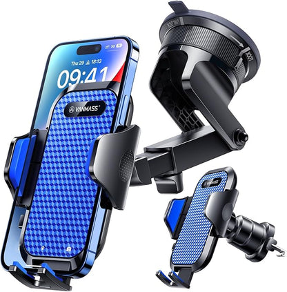 VANMASS [True Military-Grade] Car Phone Holder [Best Suction & Clip] Cell Phone Mount for Dashboard Windshield Vent Truck Cradle Dash Stand for iPhone 15 Pro Max 14 13 12 Android, Blue by VANMASS