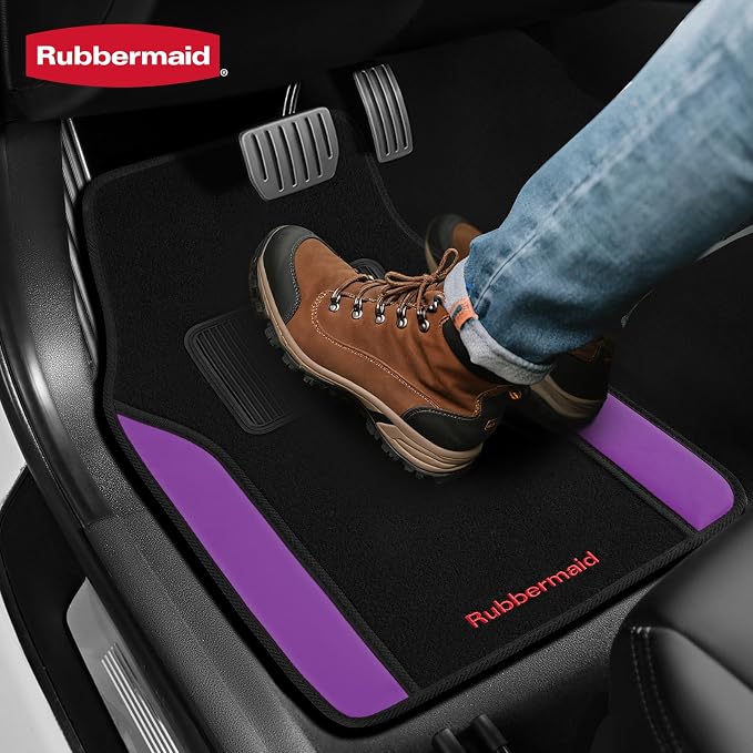 Rubbermaid Car Mats, Carpeted Floor Car Mat with Faux Leather & Built-in Heel Pad, Two-Tone Car Rug Floor Mats, Stylish Carpeted Floor Mats for Cars, Trucks & SUVs Purple Color - Image 6