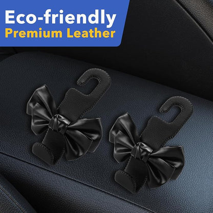 Car Seat Headrest Hooks, Leather Cute Bow Vehicle Hooks for Purses and Bags, Automotive Purse Hook Hanger Interior Decoration Accessories, Universal for SUV, Sedan, Truck (Black, 2 Pack) - Image 6