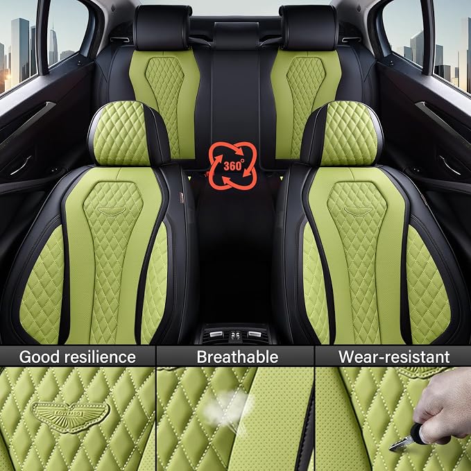 Coverado Seat Covers, Car Seat Covers Full Set, Green Car Seat Cover, Car Seat Cushion Waterproof, Luxury Auto Seat Covers, Seat Cover Car Seat Protector Fit for Most Cars - Image 5