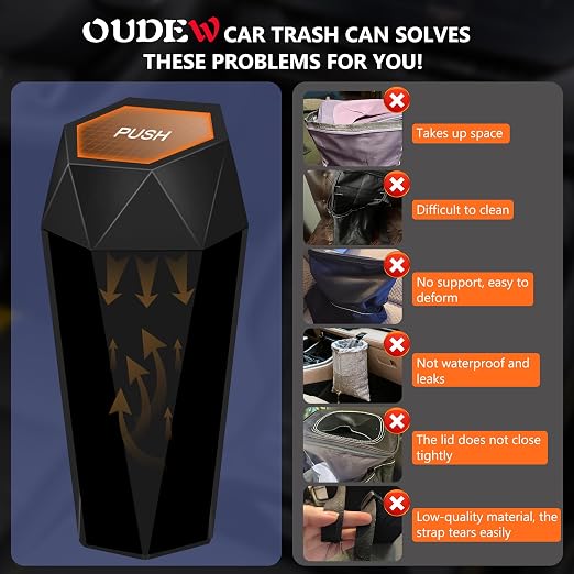 Car Trash Can with Lid, Leakproof, 30 Trash Bags, Black, 2 Pack | Small Garbage Can for Car, Car Accessories for Interior, Multipurpose Organizers and Storage Solutions for Home, Office - Image 3