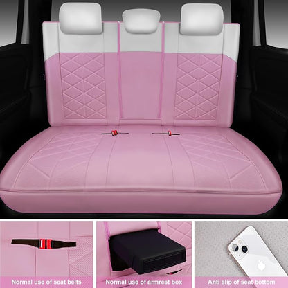 CAR PASS Memory Foam Leather Seat Covers Full Set, Breathable Luxury Perforated Nappa Leather Seat Covers Universal Fit for Car,SUV,Truck Seat Covers Thick 3D Foam Comfort,Airbag Compatible Pink White - Image 8