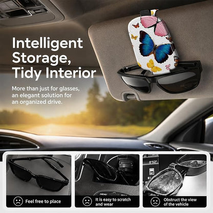 Sunglasses Holder for Car Visor, PU Leather Glasses Clip Organizer, Cute Magnetic Eyeglass Holder for Vehicle Sun Visor, Car Interior Accessory for Women & Men, Colorful Butterfly - Image 2