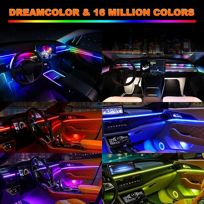Jushope Interior Car LED Strip Lights, Acrylic LED Lights for Car with Dynamic Dreamcolor Chasing, Ambient Lighting Kits Music Sync Wireless APP and RF Remote Control (2 * 29.5'') - Image 4