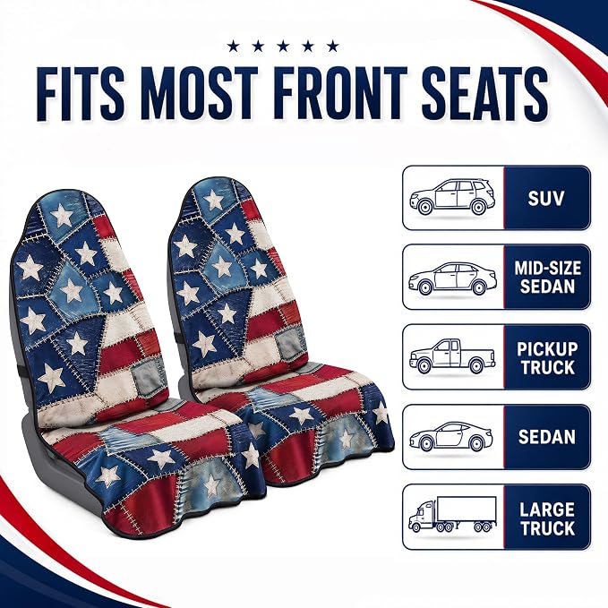 Car Seat Towel Cover 2 Pack for Front Seats, Sweat Absorbent Car Seat Protector with Non-Slip Backing, Waterproof Towel Car Seat Covers for Runners, Gym, Swimming, Beach, Patchwork Flag - Image 6