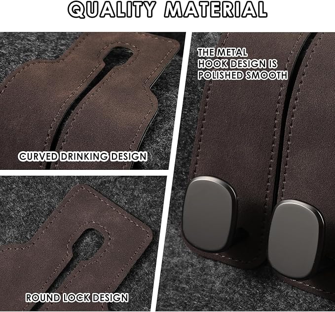 KINIVA Car Seat Headrest Storage Hooks, Set of 2, Suede PU Leather, Double Hooks (Brown) - Image 3