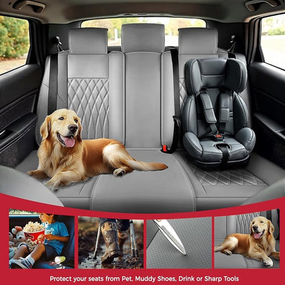 FREESOO Car Seat Covers Full Set Faux Leather Universal Fit Grey | faux nappa leather seat covers, waterproof breathable, full set lumbar support, front rear covers, fit sedans suvs pickups - Image 7