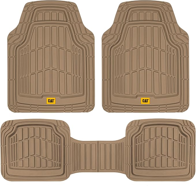 Cat® ToughRide™ Heavy-Duty 3 Piece Rubber All Season Floor Mats for Car Truck Van SUV, Beige - Premium Trim to Fit Cars Floor Mat, All Weather Deep Dish Automotive Floor Mats, Total Dirt Protection by Unknown