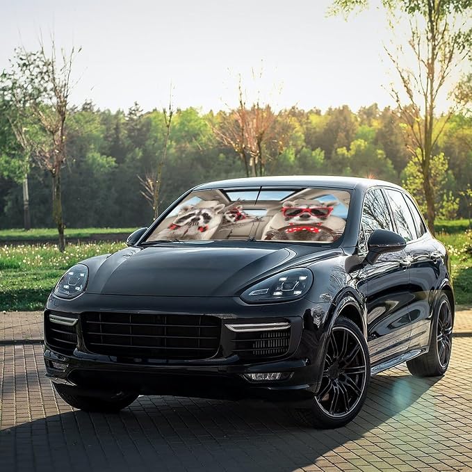 CHILL·TEK Print Raccoon Windshield Sun Shade Funny Raccoon Sun Shade for Car Front Window Block UV Rays Foldable Umbrella Windshield Sun Visor Protector Keep Vehicle Cool for Most Vehicles - Image 7