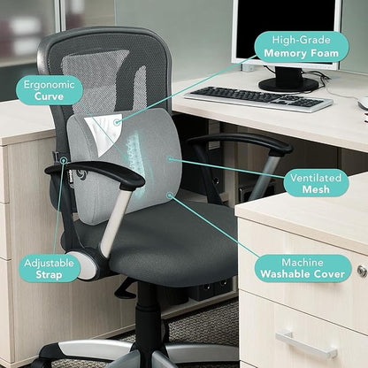 Samsonite Memory Foam Lumbar Support Pillow for Office Chair, Gaming Chair & Car Seat Automotive Use, Ergonomic Back Cushion, Work from Home Essentials, Office Essentials for Sitting Comfort, Grey - Image 6