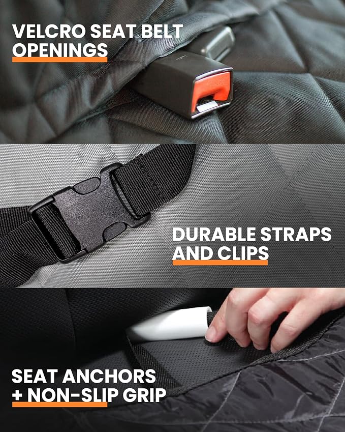 4Knines Dog Rear Seat Cover for Fold Down Seats - Fitted, Grey Regular | Heavy-duty split design fits 60/40 and 50/50 fold-down seats. No Hammock. K9-Shield waterproof layer. Non-slip backing. - Image 6