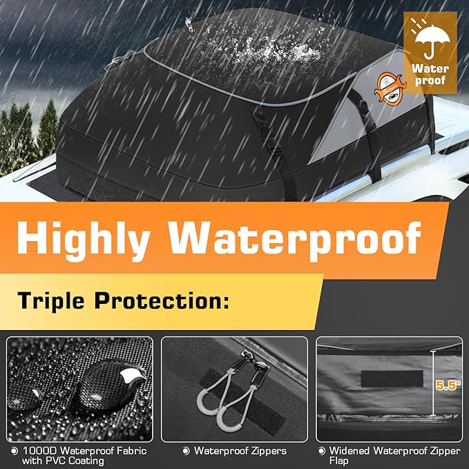 Sailnovo 20 Cu Ft Rooftop Cargo Carrier, Waterproof Soft Shell Roof Bag | Fits Vehicle with/without Rack, Anti-Slip Mat, 6 Reinforced Straps, 6 Door Hooks, Ideal for Camping and Road Trips - Image 5