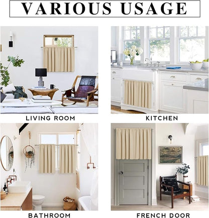 RYB HOME Cafe Curtains 30 inch Length, Short Window Curtain Tiers | Light UV Heat Blocking,Energy Saving,Privacy,For Basement Bathroom Kitchen Window,W29 x L30,Biscotti Beige,2 Panels - Image 7