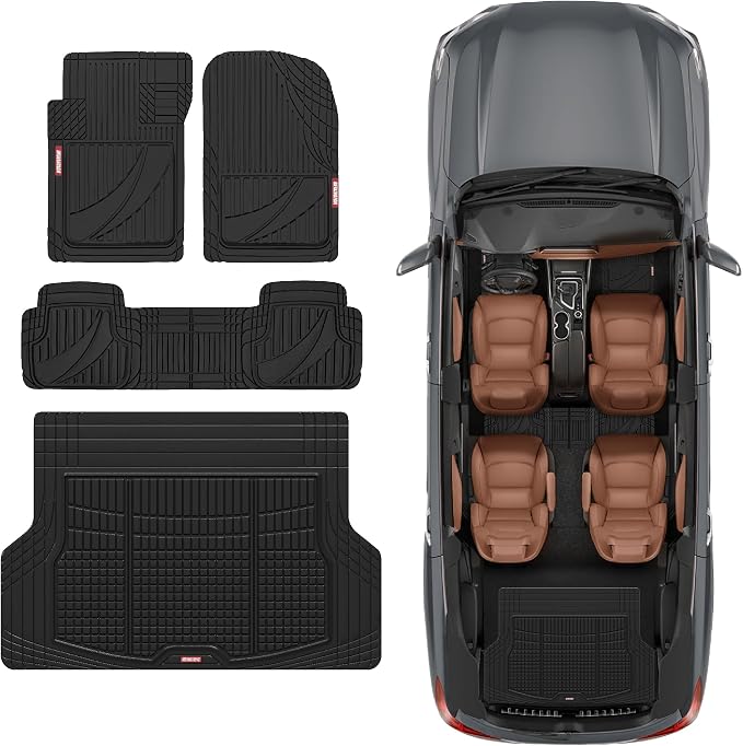 Motor Trend FlexTough Advanced Heavy Duty Black Rubber Car Floor Mats & Cargo Liner for SUV & Car Full Set - Universal Trim to Fit All Weather Automotive Floor Mat & Cargo Liners for SUV, Car, & Van - Image 2