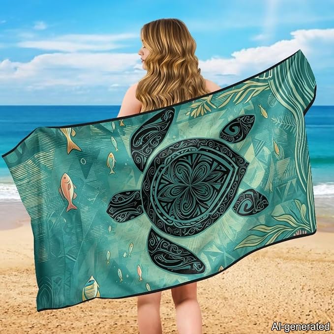 Sea Turtle Print Car Seat Cover Towels Front Seats Boho Style Front Seat Covers for Trucks, SUVs, Sedans Absorbent Microfiber Towels for Gym Workout, Running, Swimming, etc - Image 3