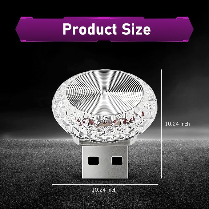 1 PC Mini USB LED Car Atmosphere Lamp, Round Crystal Plug-and-Play Car Ambient Light, Portable Personalized Auto Interior Decor Night Light, Universal for Most Cars, SUVs (Purple) - Image 2