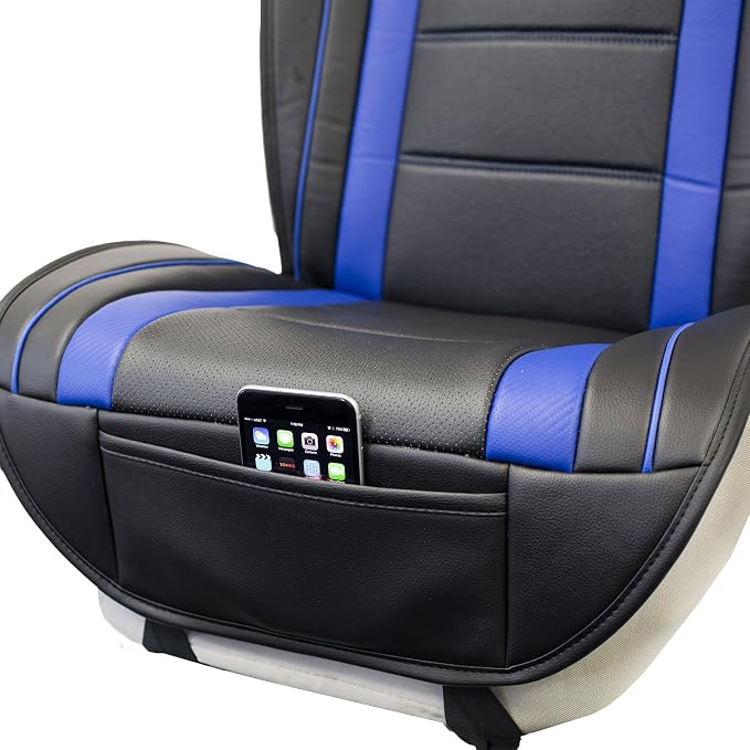 FH Group Car Seat Cover Cushion - 2 Pack Seat Covers for Cars Trucks SUV, Faux Leather Car Seat Cushions, Waterproof Car Seat Cover Cushion, Universal Fit Car Seat protector Front Set Blue - Image 3