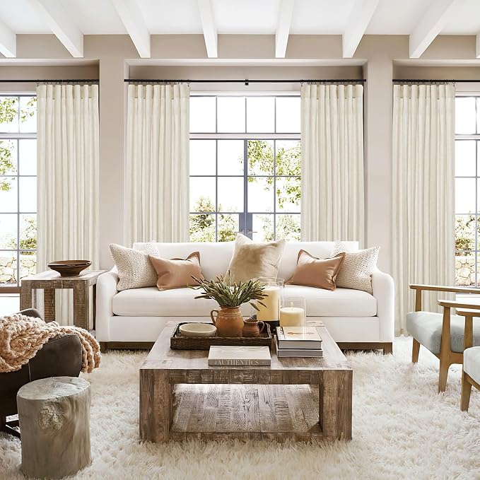 RYB HOME Linen Sheer Curtains 2 Panels for Living Room, Semi Transparent Privacy Drapes with Rod Pocket Farmhouse Style Window Treatments for Bedroom, Linen, 70" W x 95" L - Image 7