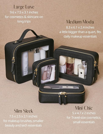 Clear Makeup Bag with Zipper, Women Travel Toilrty Bag Black Medium | Structured Clear Cosmetic Case, Car Essential Organizer Bag, Waterproof PU Leather, Dual Zipper, Wide Opening and Compact - Image 7