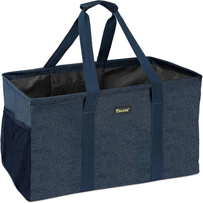 BALEINE Extra Large Utility Tote Bag with Reinforced Wire Frame, Reusable Grocery Bag for Shopping, Picnic (Blue, 22''x12''x10'') by BALEINE