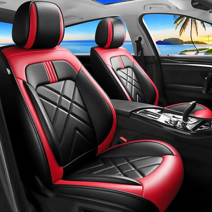 Stinger Car Seat Covers Custom Fit for Kia Stinger 2018-2023, Premium Full Coverage Leather Automotive Seat Protectors, All Seasons Waterproof Breathable, Airbag Compatible (Full Set Red Black) by Unknown